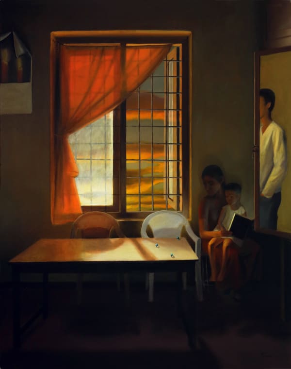 Tom Vattakuzhy, The Room, Oil on canvas , 57.4 x 45.6 inches, 2018