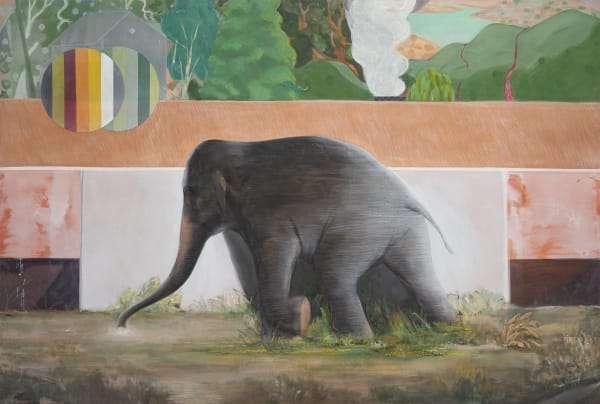 Mahesh Baliga, Waiting 1, Casein on Canvas, 48 x 72 inches, 2021