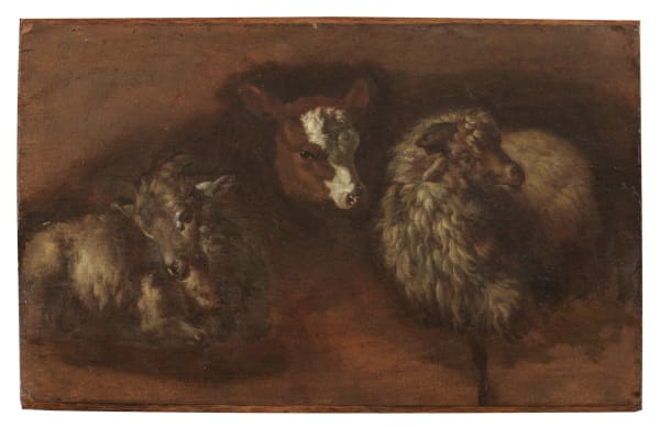 Francesco Londonio ( Ottobre 7 , 1723 Milano – 1783 Milano ) , Bozzetto per dipinto raffigurante Vitello, Pecora e capra