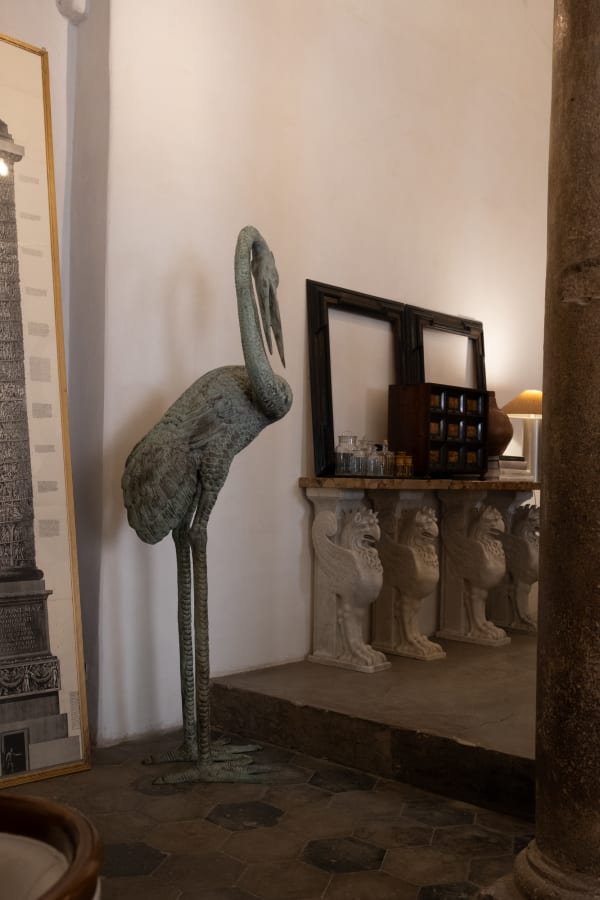 Manifattura Francese , Fontana in bronzo patinato raffigurante Gru , fine XIX Secolo inizi XX