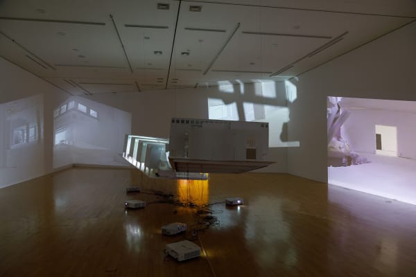 Illusionary, 2023, form board, steel, arcyl, 8 video camera, 8 video projector