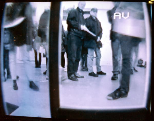 Dormitory 기숙사 (2000) 200x80x80cm A dormitory model made of wood, 5 video cameras, 5 monitors, 5 motors