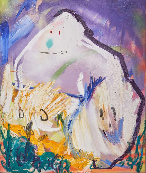 비는 계속해서 많이 왔다 acrylic, oil stick, spray and color pencil on canvas 72.7x60.6cm, 2020