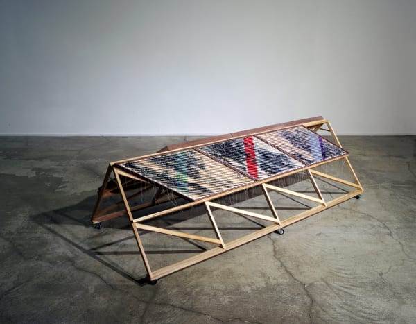 가변성을 위한 연습, 2020 수집된 산수화, 볼펜 재봉틀 작업, 나무, 바퀴 280 x 80 x 70(H) cm