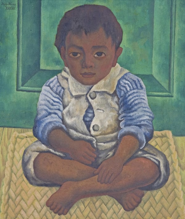 Diego Rivera Seated boy in green background, 1938