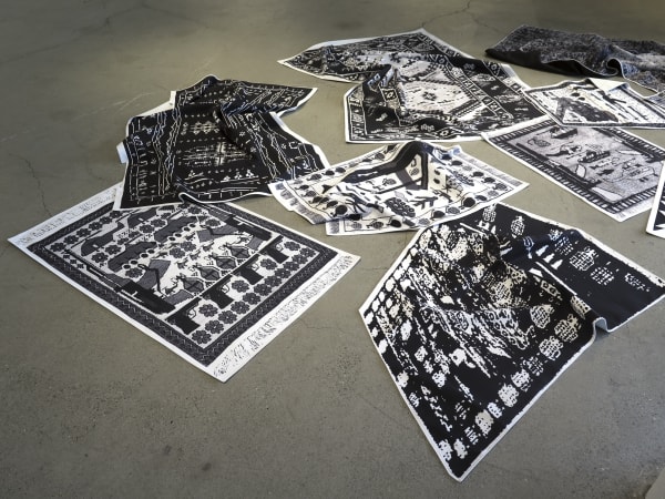 Installation images from Stephanie Syjuco’s solo exhibition Neutral Calibration Studies (Ornament + Crime), at Catharine Clark Gallery, 2016