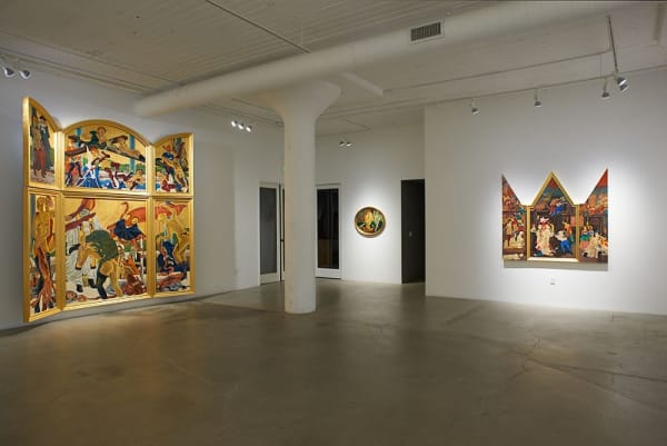 Installation image of Apocalyptic Theater/The Pope, Putin, Peach Boy and Pussy Riot Galorein 2016 at Catharine Clark Gallery, San Francisco