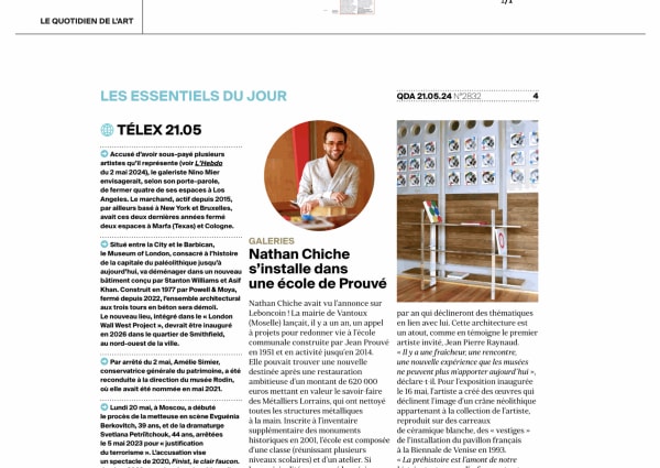 Le Quotidien de l'art , Nathan Chiche s'installe dans une école de Prouvé