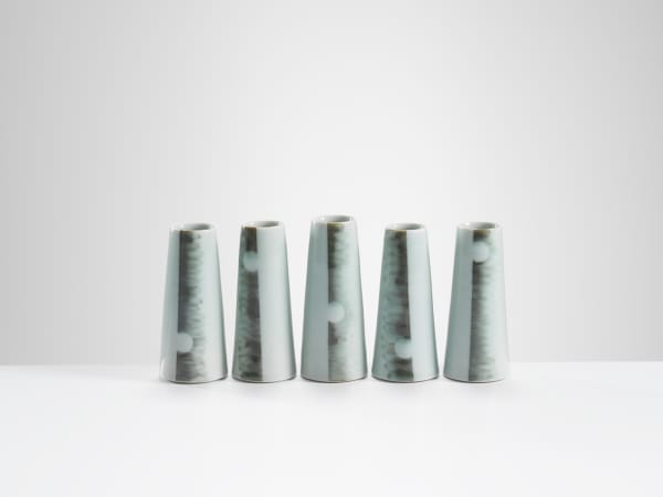 Chris Keenan, 50-54 Celadon bud pots with vertical grey bands