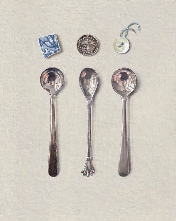 Rachel Ross, Three small spoons with silver coin