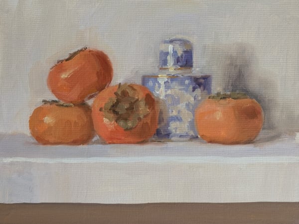 Lotta Teale, Persimmons and Willow Pattern Pot