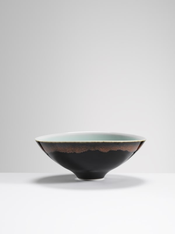 Chris Keenan, 82 tenmoku and celadon bowl with soft red sky