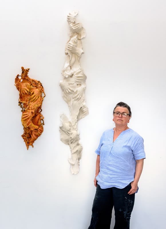 Anna with ‘Earthed’ and ‘Clasp’, unique works in plaster
