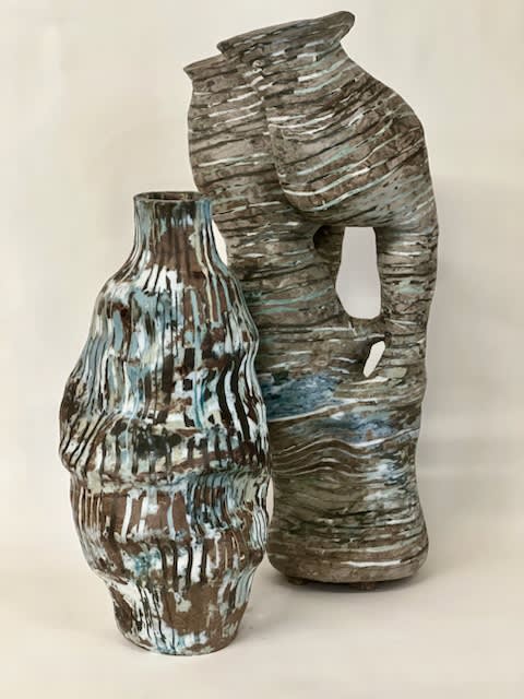 Brenda Holzke, Abstract Amoeba and Giant Caterpillar, 2024