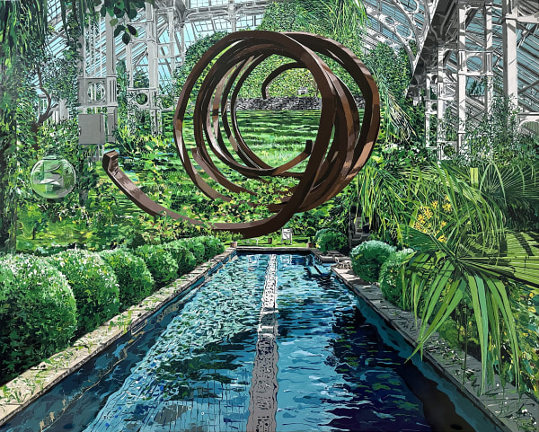 YUJIN KANG Sculpture in the garden , 2024 Enamel and acrylic on canvas 130 x 162 cm (h x w)