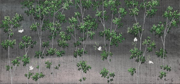 YOUNGJI LEE Cherishing the Familiar, 2025 Powdered pigment on Korean paper 35 x 75 cm (h x w)