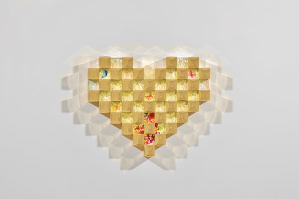 EUNMI CHAE Eternal Heart, 2024 31x38x7cm Gold leaf,gold-plated injection model, Korean traditional lacquer & painting on Mother of pearl, birch panel