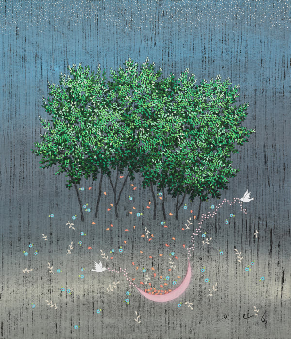 YOUNGJI LEE Hold My Hand, My Love , 2025 Powdered pigment on Korean paper 53 x 45 cm (h x w)