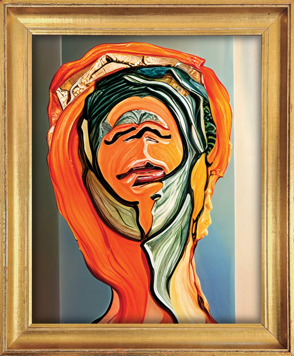 Obvious Aphrodisiac Grace, 2024 signed with GAN model loss function in ink Two-layer Digigraphie® print on cotton texture paper, 4-Blacks deep overprint Framed: 34.5 x 28.5 cm