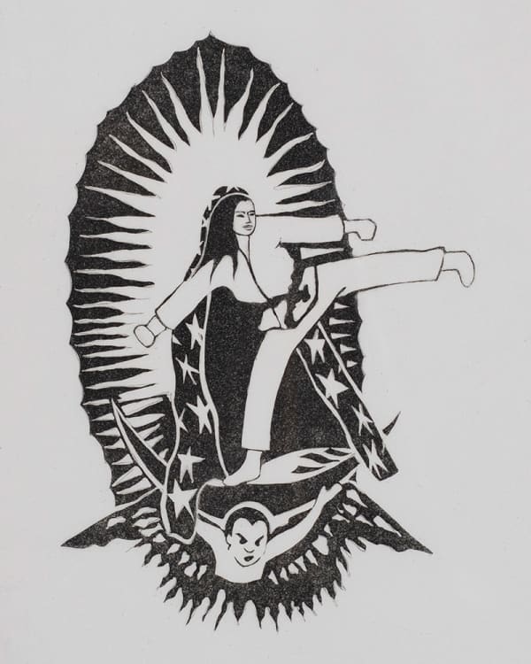 Ester Hernández, La Virgen de Guadalupe Defendiendo Los Derechos de los Xicanos, 1975, Aquatint, 15 x 17 inches, First edition...