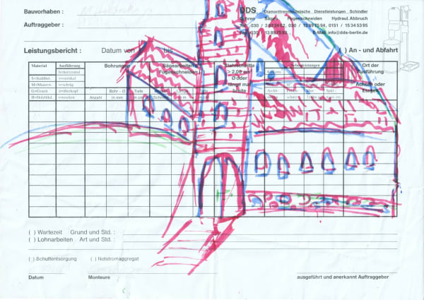 Luftschloss – Dorf, drawing of a painter