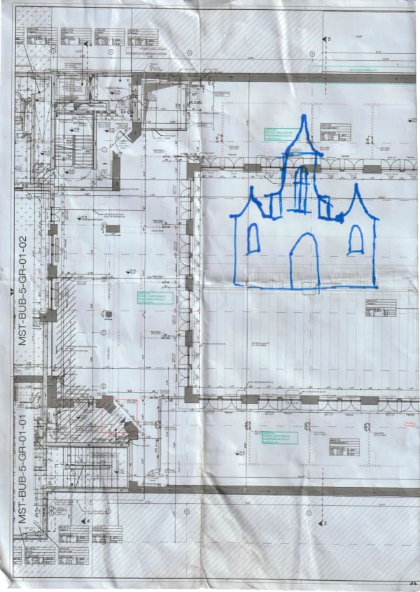 Luftschloss – Alamo, drawing of an electrician