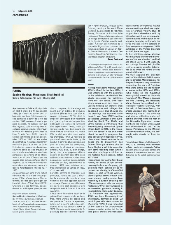 Art press, Sabine Monirys. Messieurs, il fait froid ici