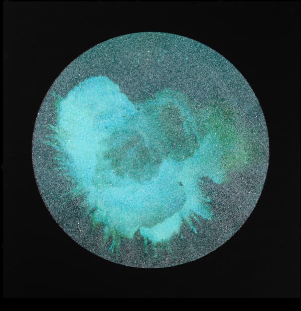 Jouissance by Christian Furr - blue green circular with abstract explosion of colour