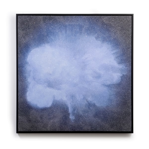 explosion of white cloud with blue background and diamond dust