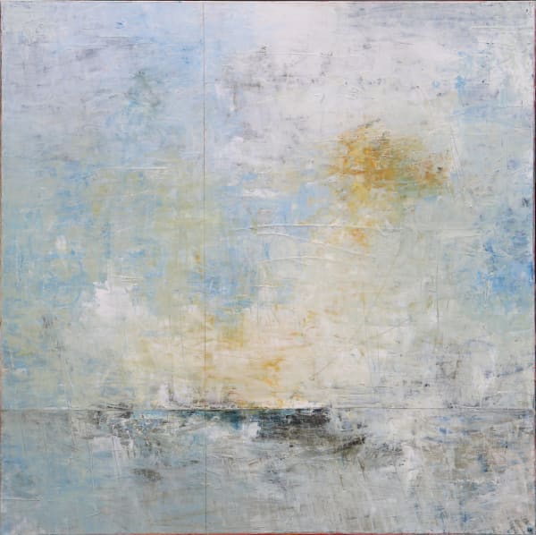 abstract expressive seascape oil painting with sun over the sea