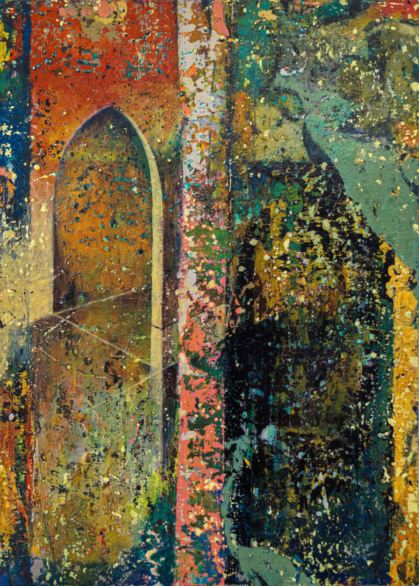 abstract painting with archway and deep color
