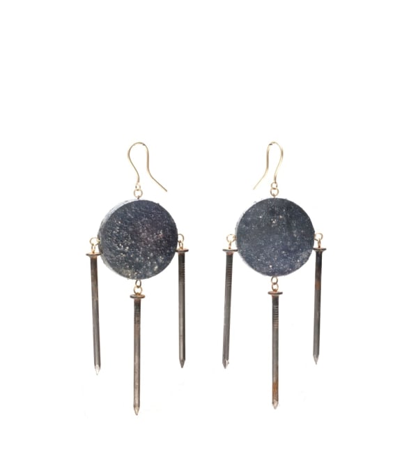 Big Disc with 3 Nails, earrings, 2014