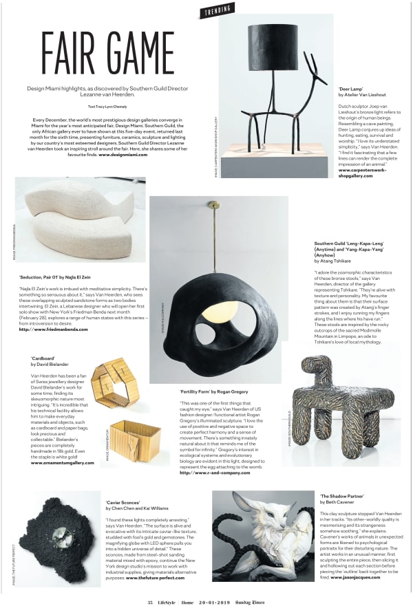 Sunday Times South Africa, Lezanne van Heerden's favorites from Design Miami 2018