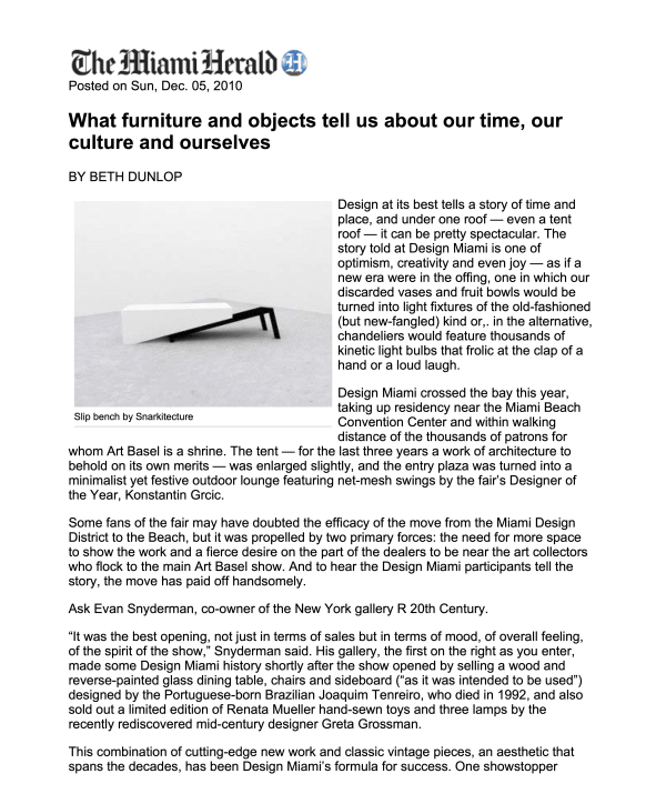 Miami Herald, Ornamentum features Snarkitecture bench at Design Miami