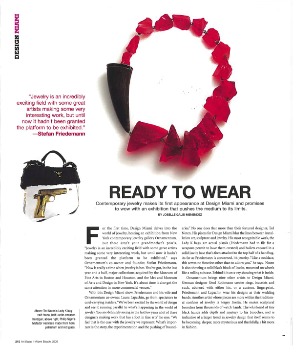 READY TO WEAR, Contemporary Jewelry makes its debut appearance at Design Miami with Ted Noten and Philip Sajet