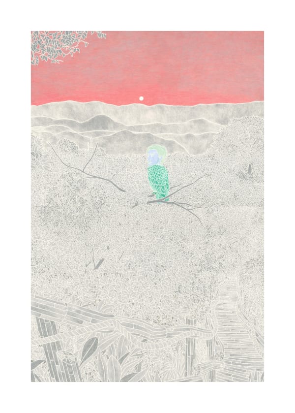 Timothy Bair｜Sunset Owl｜2023-25｜Color Pencil on Paper Board 色鉛筆於紙板｜153 x 101.5 cm