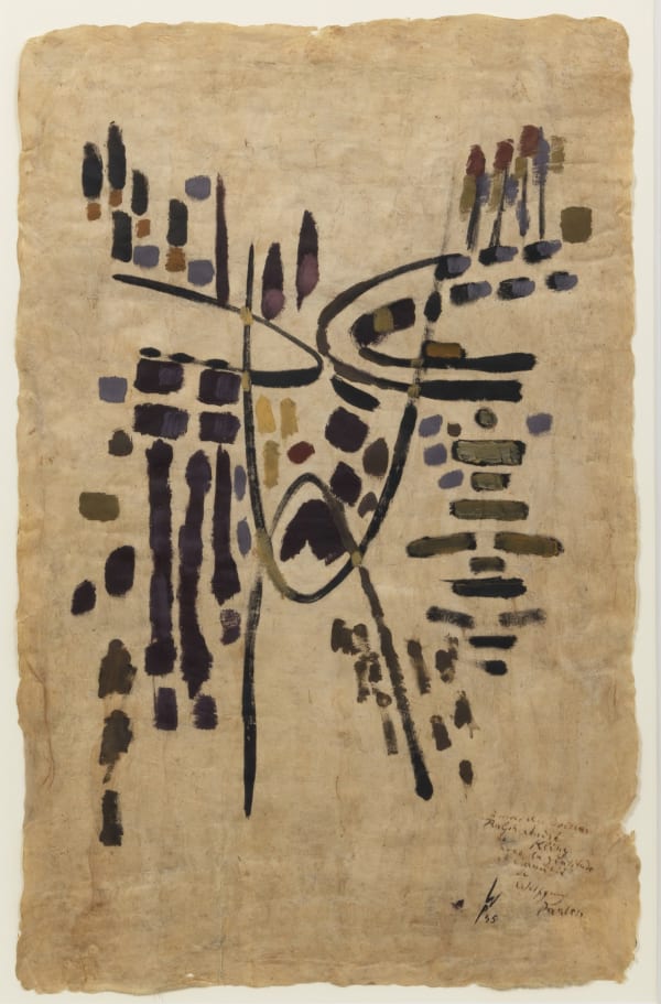 Wolfgang Paalen, Aerogyl, 1945. Oil on Amate paper, 25 x 16 inches / 63.5 x 40.64 cm