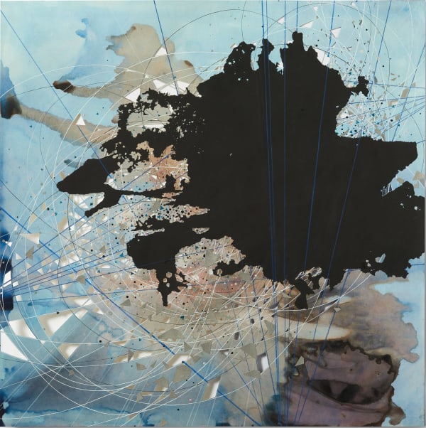 Val Britton, Reverberation #65, 2021, acrylic, ink, colored pencil, collage, and cut out paper, 36 x 36 inches (91.4 x 91.4 cm)