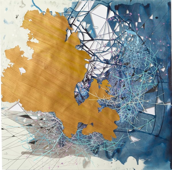 Val Britton, Reverberation #67, 2021, acrylic, ink, collage, and cut out paper 36 x 36 inches (91.4 x 91.4 cm)