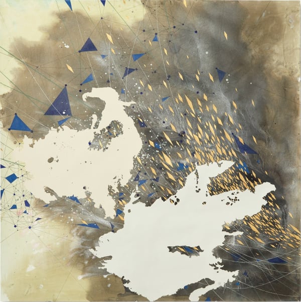 Val Britton, Reverberation #74, 2021, acrylic, ink, and collage on paper 36 x 36 inches (91.4 x 91.4 cm)