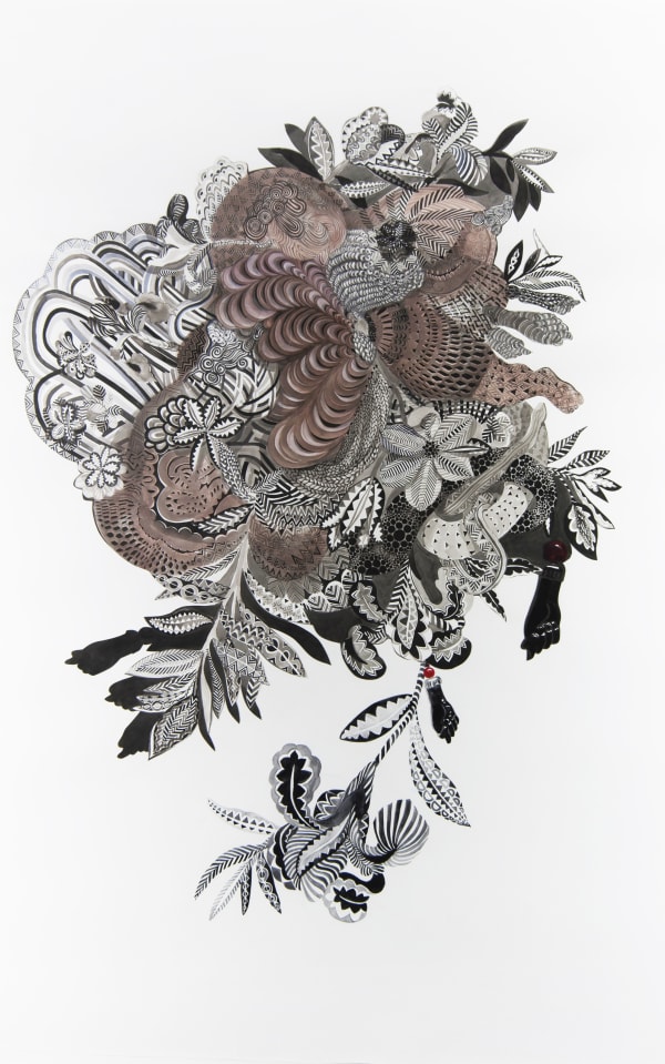 Firelei Báez, Becoming what you can’t see, 2015, Gouache and ink on paper, 86 x 55 inches (218.5 x 139.7 cm)