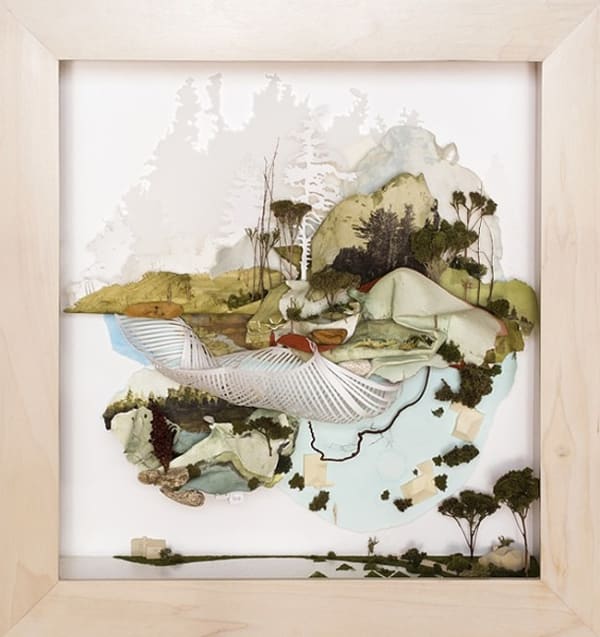 Gregory Euclide, Then wanting came to mean touching without was normal, 2012, acrylic, buckthorn root, eurocast, fern, grass, moss, mylar, paper, pencil, photo transfer, sage, sedum, sponge, 26 x 24 x 6 inches (66 x 61 x 15.5 cm)