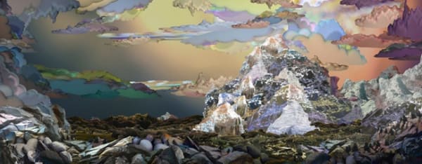 Mary Anne Kluth, Above the timber the mountain is naked, and all above nine thousand or ten thousand feet is a scene of unmixed and unrelieved desolation—rock, snow, and dry soil, that is all. No plant cheers the eye, no insect or bird appears…. In Switzerland, or the Tyrol… above the timber there would still be vegetation… The Alps are grand in their beauty, Mount Shasta is sublime in its desolation. 2013, archival inkjet print on Hahnemuhle paper, 92 x 36 inches (233.8 x 91.5 cm)