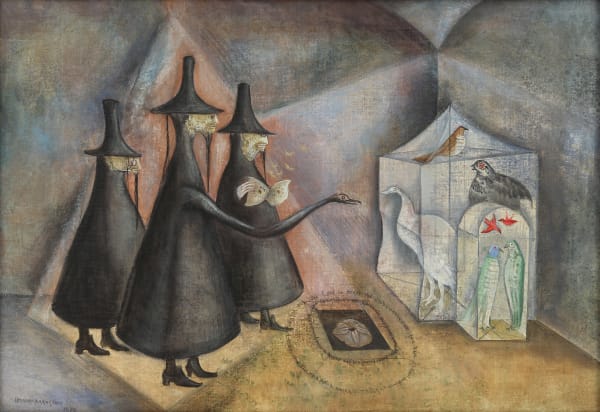 Leonora Carrington, The Bird Men of Burnley, 1970