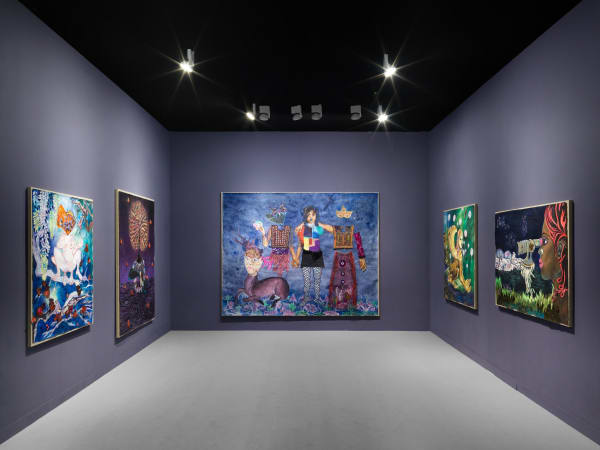 Installation view of Chitra Ganesh’s “Unearthly Delights” in the Frieze London 2019 invitational section, Woven.