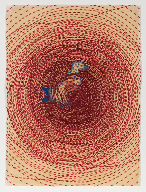 Ambreen Butt, Abdul Wasit (17), 2018, Watercolor and collage on text on tea stained paper, 29 x 21 inches (73.7 x 53.3 cm)