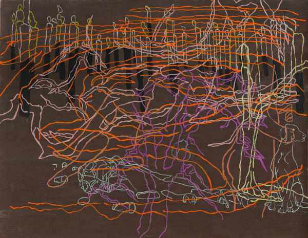 Ranu Mukherjee, Shadow Timing, 2018, Pigment, ink and milk paint on paper, 51 x 66 inches (129.5 x 16736)