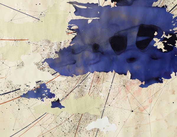 Val Britton, Dream in Blue, (detail), 2018, acrylic, ink, graphite, and collage, 60 x 72 inches (152.4 x 182.9 cm)