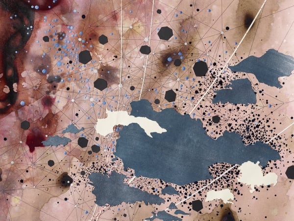 Val Britton, Fractured Frontier, (detail), 2018, acrylic, ink, graphite, and collage, 18 x 18 inches (45.7 x 45.7 cm)