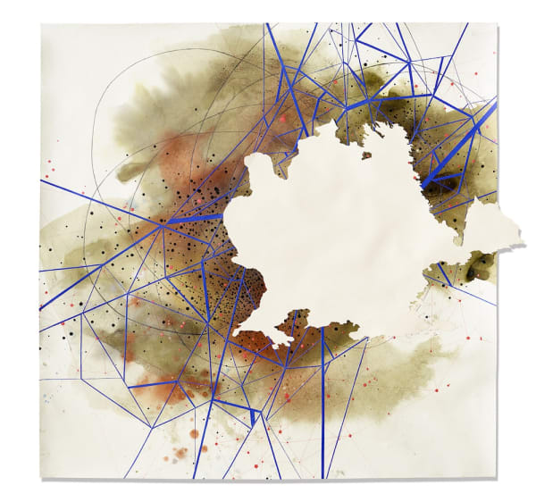 Val Britton, Reverberation #56, 2018, acrylic, ink, graphite, and collage, 36 x 36 inches (91.4 x 91.4 cm)